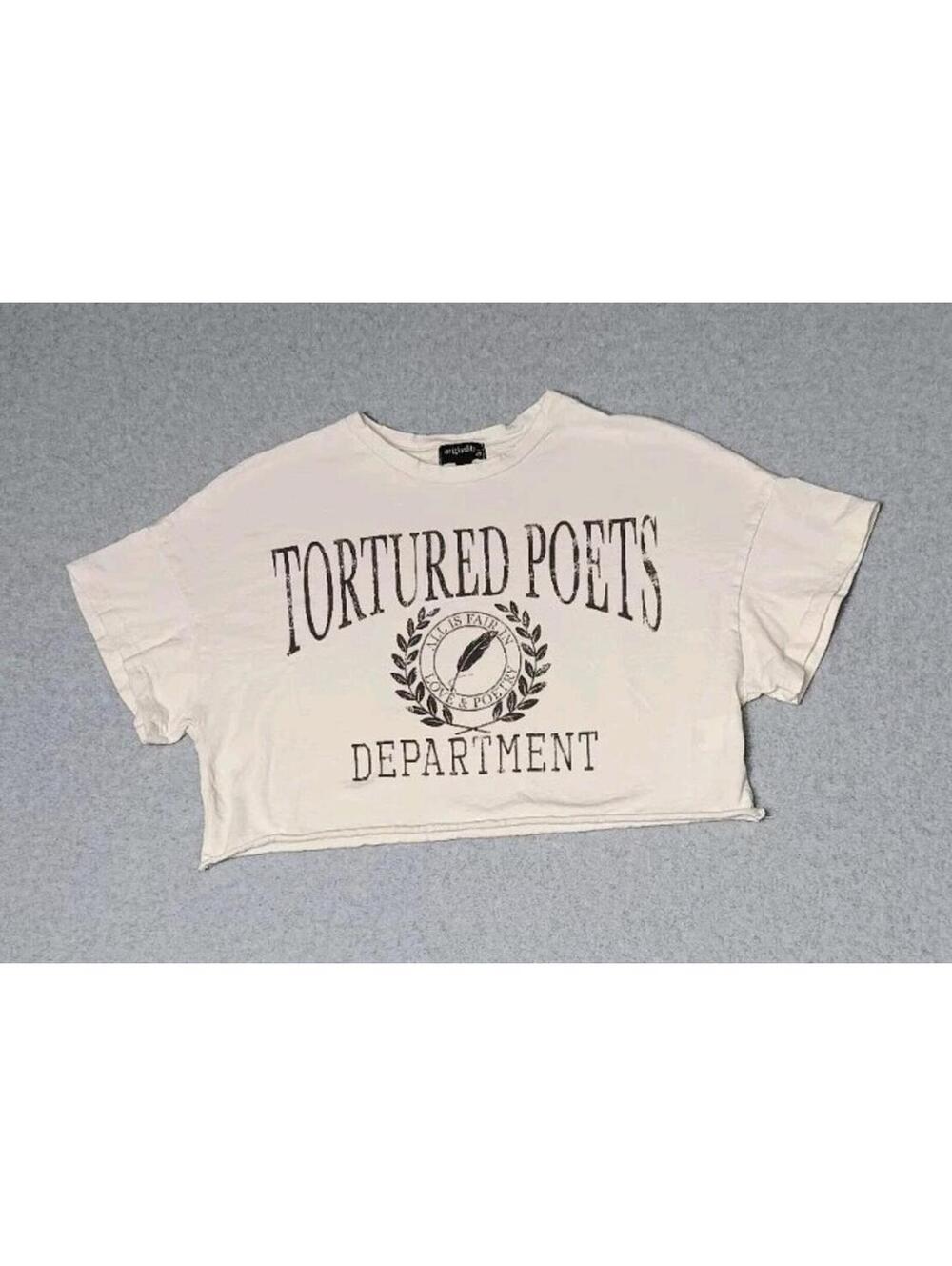 Originality Short Sleeve Cropped Tshirt Womens Size XS White "Tortured Poet...